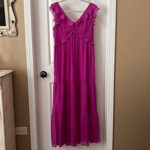 BRAND NEW DKNY fuchsia flutter sleeve maxi dress